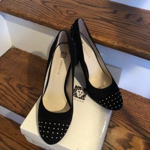 Anne Klein genuine suede black studded heels